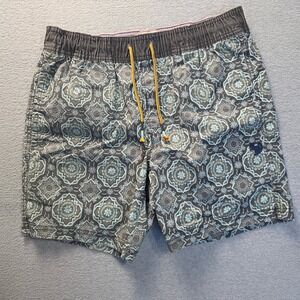 Party Pants Mens Mandala Print Swim Trunks Grey Teal Board Shorts